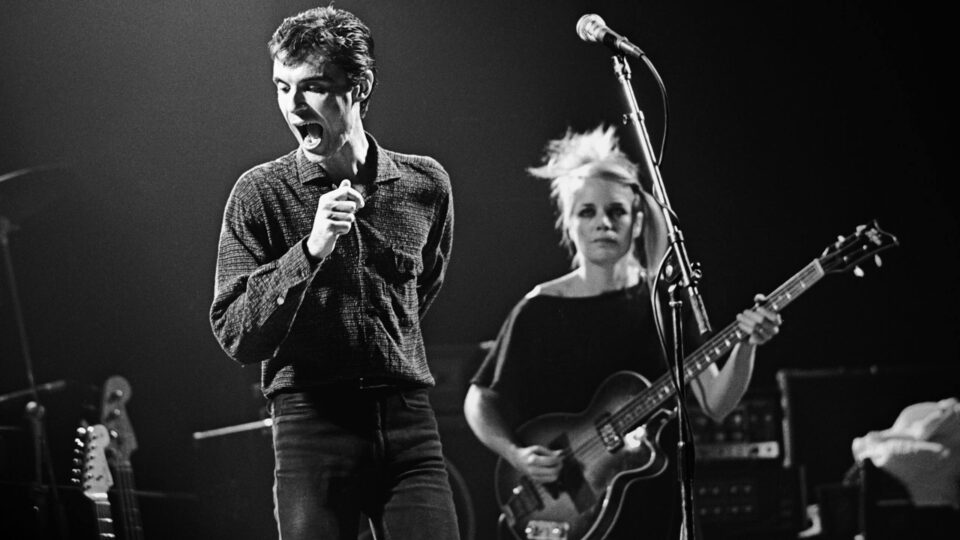 Members of the band The Talking Heads perform live in 1980 in Boston, Massachusetts.